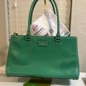 Kate Spade Spring Green Leather Tote Shoulder Bag with COA